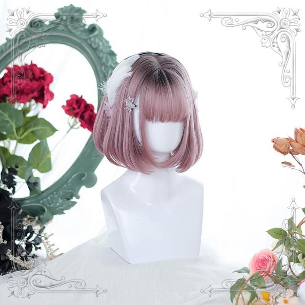 Grey to pink ombre wig